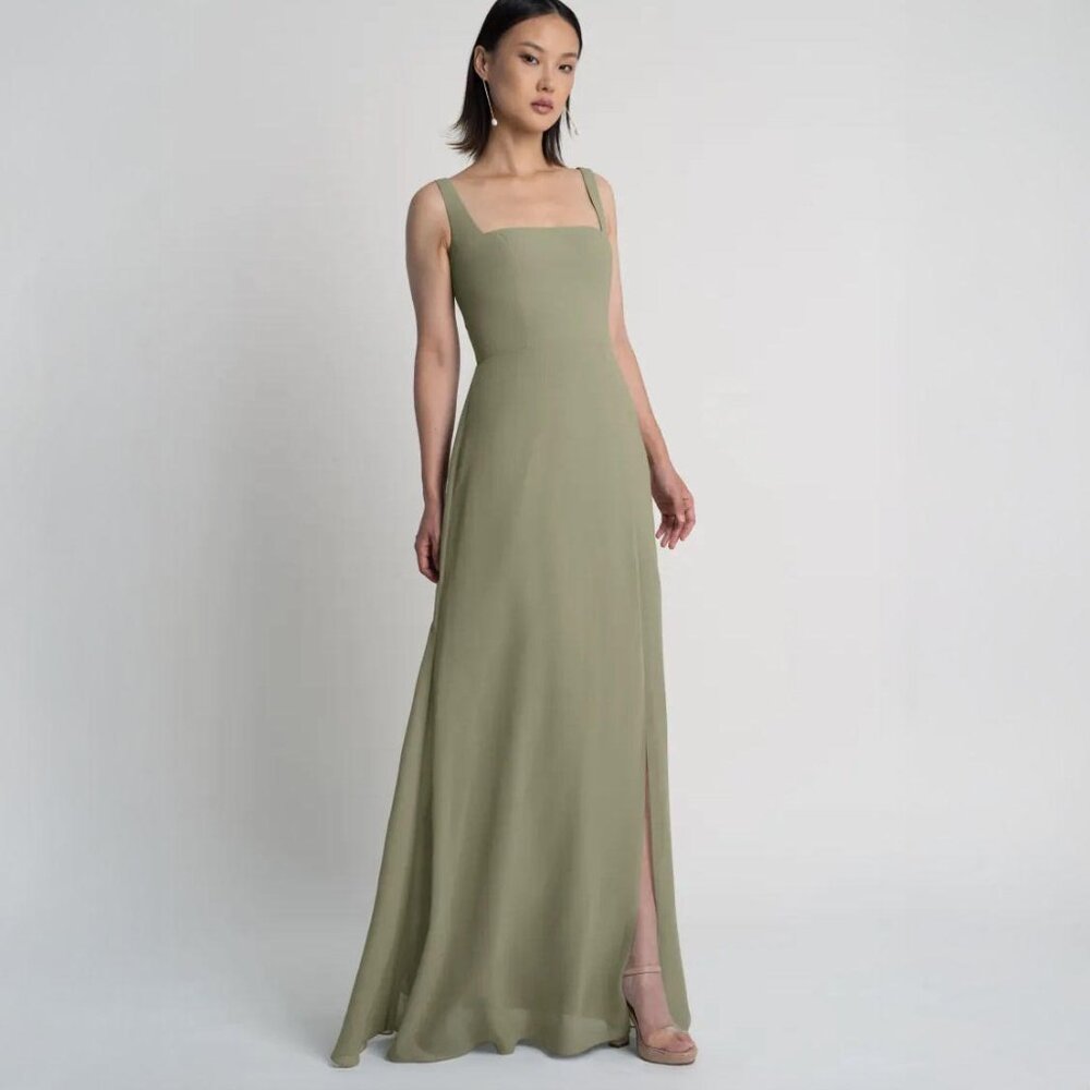 Jenny Yoo Green Sleeveless Square Neck Maxi Dress